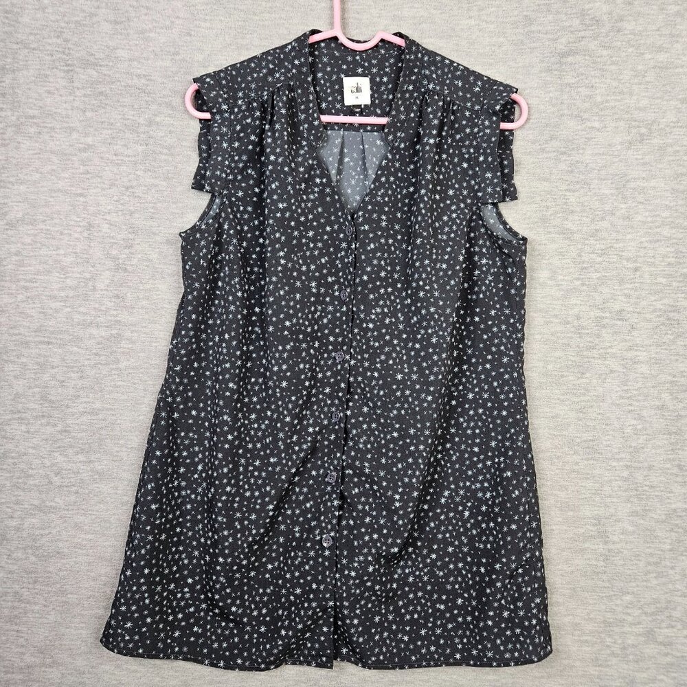 Cabi Women's Black White Astral Star Printed Blouse V-neck Size M